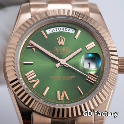 Rolex Day-date 8285 Movement 40mm Green Face Roman Numerals Markers Rose Gold President Strap Men Watch